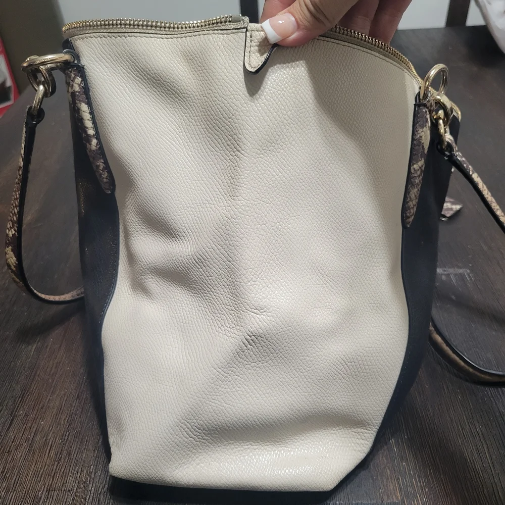 Coach Black and Cream Shoulder Bag with Snakeskin‎ Accents